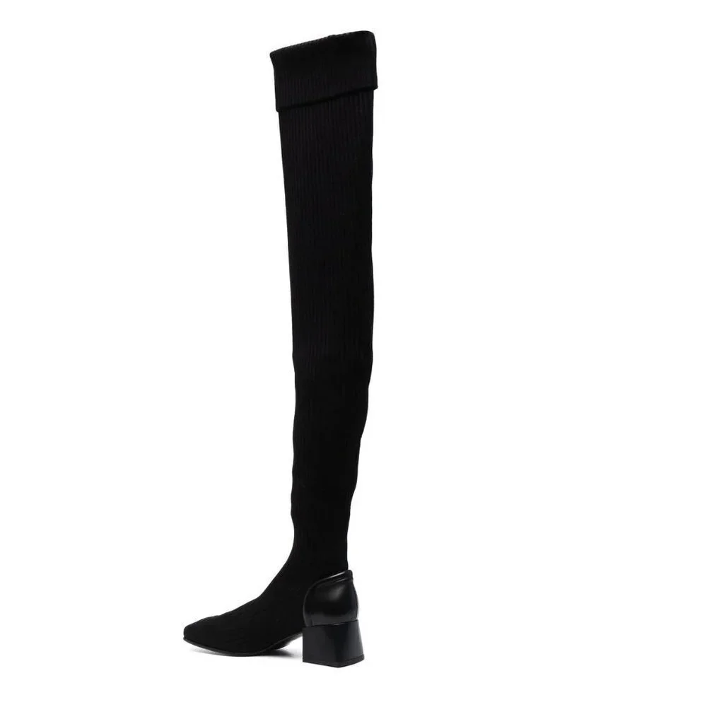 Courreges Logo Patch Over the Knee Ribbed Sock Boots 40 10